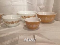 Pyrex Butterfly Gold White Nesting Mixing Bowls 401 402 403 404 Round withBonus