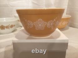 Pyrex Butterfly Gold White Nesting Mixing Bowls 401 402 403 404 Round withBonus