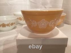 Pyrex Butterfly Gold White Nesting Mixing Bowls 401 402 403 404 Round withBonus