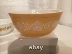 Pyrex Butterfly Gold White Nesting Mixing Bowls 401 402 403 404 Round withBonus