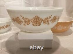 Pyrex Butterfly Gold White Nesting Mixing Bowls 401 402 403 404 Round withBonus