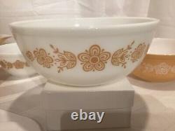 Pyrex Butterfly Gold White Nesting Mixing Bowls 401 402 403 404 Round withBonus