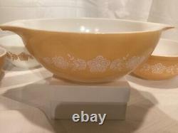 Pyrex Butterfly Gold White Nesting Mixing Bowls 401 402 403 404 Round withBonus