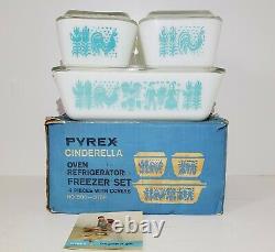 Pyrex Butterprint Refrigerator Dish Set RARE NEW OLD STOCK Turquoise White