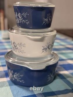 Pyrex Colonial Mist Casserole Set 473, 474, & 475 with Lids. 6pc