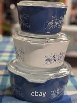 Pyrex Colonial Mist Casserole Set 473, 474, & 475 with Lids. 6pc