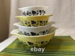 Pyrex Complete Gooseberry Yellow & White Cinderella Nesting Bowl Set 441-444