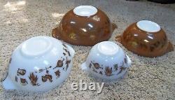 Pyrex Early American Brown White & Gold Set of 4 Graduated Cinderella Bowls MCM