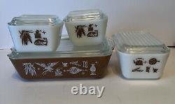 Pyrex Early Americana Complete Set Refrigerator Dish & Lids Vintage Very Nice