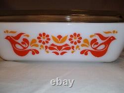 Pyrex Friendship Birds Flowers Refrigerator Ovenware Dish With Lid