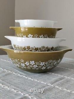 Pyrex Green White Daisy Blossom Cinderella Nesting Bowls Set #441/442/443/444