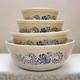 Pyrex Homestead Mixing Bowl Complete Set Of 4 Tan & Blue Nesting 401 402 403 404