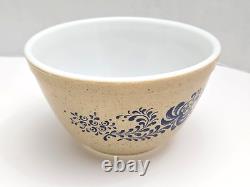 Pyrex Homestead Mixing Bowl Complete Set of 4 Tan & Blue Nesting 401 402 403 404