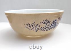 Pyrex Homestead Mixing Bowl Complete Set of 4 Tan & Blue Nesting 401 402 403 404