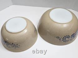 Pyrex Homestead Mixing Bowl Complete Set of 4 Tan & Blue Nesting 401 402 403 404