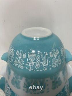 Pyrex Nesting Mixing Bowls Amish Butterprint Cinderella Set Blue 441 442 443 444