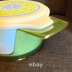 Pyrex Ocean Filigree Espanola 475-B 2.5 Qt Casserole w Lid + Cradle 1973 Promo