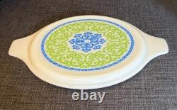 Pyrex Ocean Filigree Espanola 475-B 2.5 Qt Casserole w Lid + Cradle 1973 Promo