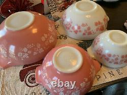 Pyrex Pink White Gooseberry Cinderella Nesting Mixing Bowls Set 441 442 443 444