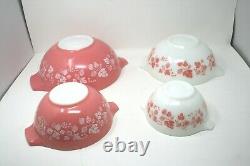 Pyrex Pink & White Gooseberry Cinderella Nesting Mixing Bowls Set of 4