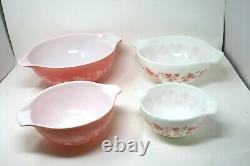 Pyrex Pink & White Gooseberry Cinderella Nesting Mixing Bowls Set of 4