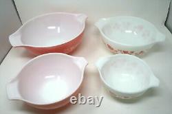 Pyrex Pink & White Gooseberry Cinderella Nesting Mixing Bowls Set of 4