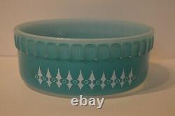 Pyrex Rare Crown Agee Turquoise Picket Fence White Spears Soufflé HTF Vintage