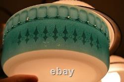 Pyrex Rare Crown Agee Turquoise Picket Fence White Spears Soufflé HTF Vintage