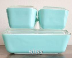 Pyrex Robins Egg Blue Turquoise Refrigerator Dish Set Fridgie Of 4 With Lids READ