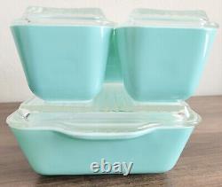 Pyrex Robins Egg Blue Turquoise Refrigerator Dish Set Fridgie Of 4 With Lids READ