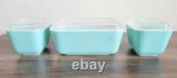 Pyrex Robins Egg Blue Turquoise Refrigerator Dish Set Fridgie Of 4 With Lids READ