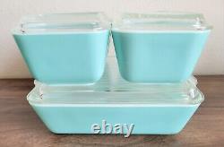 Pyrex Robins Egg Blue Turquoise Refrigerator Dish Set Fridgie Of 4 With Lids READ