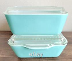 Pyrex Robins Egg Blue Turquoise Refrigerator Dish Set Fridgie Of 4 With Lids READ