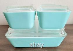 Pyrex Robins Egg Blue Turquoise Refrigerator Dish Set Fridgie Of 4 With Lids READ