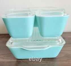 Pyrex Robins Egg Blue Turquoise Refrigerator Dish Set Fridgie Of 4 With Lids READ