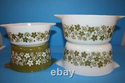 Pyrex SPRING BLOSSOM GREEN CRAZY DAISY Round Casseroles Set of 4 No Lids