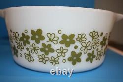 Pyrex SPRING BLOSSOM GREEN CRAZY DAISY Round Casseroles Set of 4 No Lids