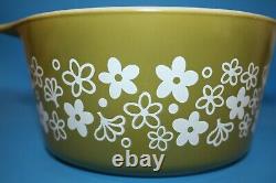 Pyrex SPRING BLOSSOM GREEN CRAZY DAISY Round Casseroles Set of 4 No Lids