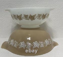 Pyrex Sandalwood Cinderella Mixing Bowls 444 and 443 Nesting Bowls Vintage