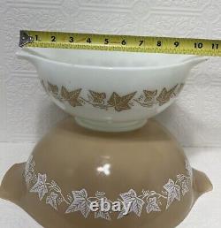 Pyrex Sandalwood Cinderella Mixing Bowls 444 and 443 Nesting Bowls Vintage