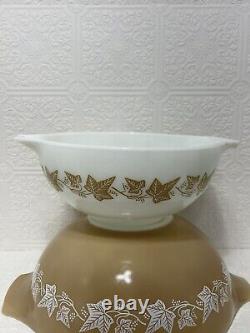 Pyrex Sandalwood Cinderella Mixing Bowls 444 and 443 Nesting Bowls Vintage