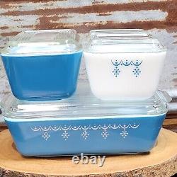 Pyrex Snowflake Blue Fridgie Space Savers With Lids 8pc Set 501 502 503