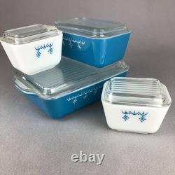 Pyrex Snowflake Garland Blue Refrigerator Set 503 502 501 Nesting Storage 1970s