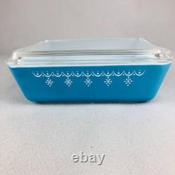 Pyrex Snowflake Garland Blue Refrigerator Set 503 502 501 Nesting Storage 1970s