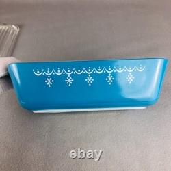 Pyrex Snowflake Garland Blue Refrigerator Set 503 502 501 Nesting Storage 1970s