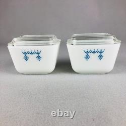 Pyrex Snowflake Garland Blue Refrigerator Set 503 502 501 Nesting Storage 1970s