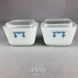 Pyrex Snowflake Garland Blue Refrigerator Set 503 502 501 Nesting Storage 1970s