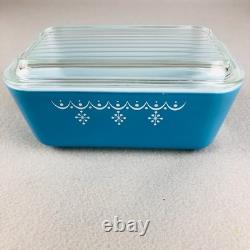 Pyrex Snowflake Garland Blue Refrigerator Set 503 502 501 Nesting Storage 1970s