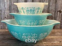 Pyrex Turquoise Amish Butterprint Cinderella Nesting Mixing Lot of 3 Set Bowls