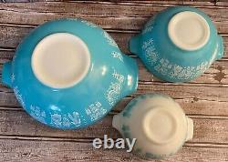 Pyrex Turquoise Amish Butterprint Cinderella Nesting Mixing Lot of 3 Set Bowls